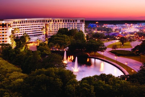 Hilton Orlando Lake Buena Vista at dusk